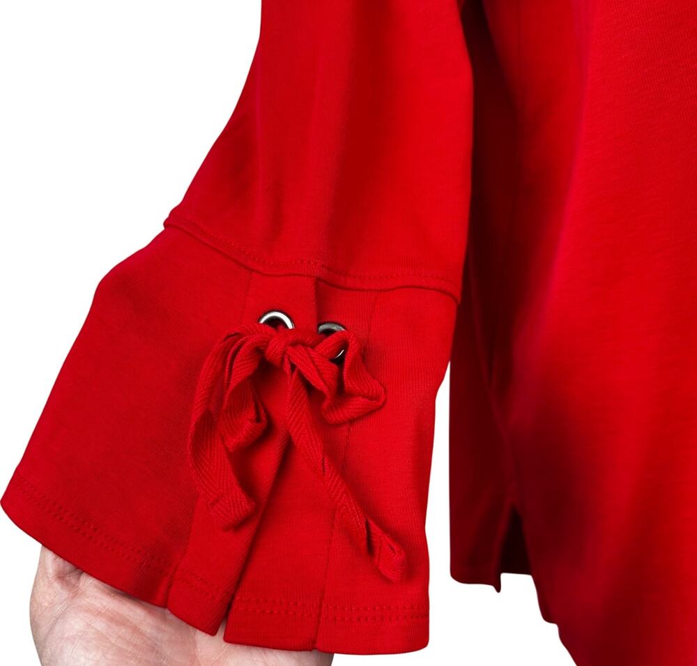 J. Jill Pima Cotton Tee Shirt Top Bell Sleeve Tie Sleeve Red Lg Classic Nautical